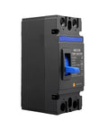 Moulded Case Circuit Breaker Workhorse With Overload Protection And Quick Short Circuit Cutoff Keeps Your Electrical Load Safe And Running Smooth Heavy Duty Industrial Grade Breaker Ready For Real World Use, black 250A MCCB with blue handle, front view