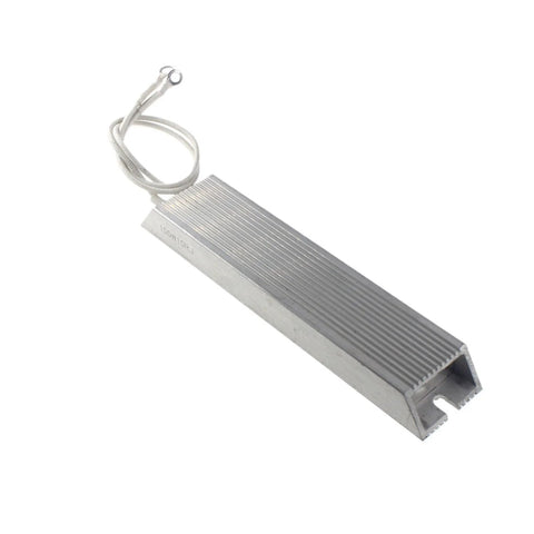 Aluminum-cased power resistor, 150W, 10Ω, ribbed heatsink-style body with wire lead