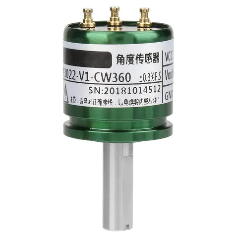 Angle Sensor For Hall Effect Tech Full Circle Rotatable 0 To 360 Degrees 0 To 5V Output 12 Bit Resolution DC 5V Supply Rugged Pro Grade Hall Effect Sensor With Wide Operating Range And High Accuracy, green cylindrical sensor