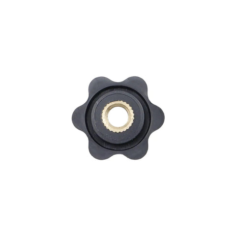 Top view of M6 Star Knob Through Hole Thumbwheel Panel Mount Clamping Handle 10 Pack Black Plastic With Brass Insert.