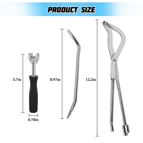 3 Piece Car Drum Brake Tool Kit With Spring Compressor Brake Spoon And Double Ended Pliers For Universal Automotive Drum Repair Install Remove Adjust Set Black showing tool sizes