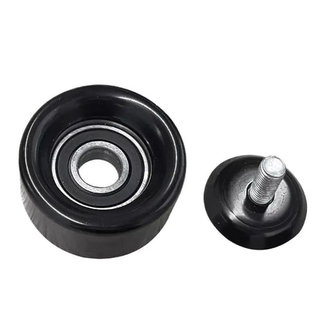 Heavy Duty V Ribbed Belt Tensioner And Idler Pulley Kit For 2.0L Or 2.4L Four Cylinder Engines On 2006 Through 2015 Models, Keeps Your Drive Train Running Smooth Without Any Messy Greasing Required. black idler pulley and tensioner pulley with bearing and threaded bolt