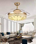 42 Inch Crown Style Ceiling Fan With Light And Remote Control Gorgeous Gold Finish Showstopper Design in modern living room