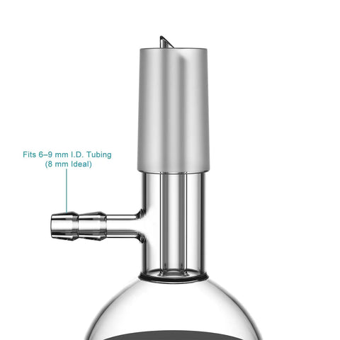 Close-up of Borosilicate Glass Buchner Filtering Funnel With Fine Frit G3 94mm, showing taper joint and tubulation.