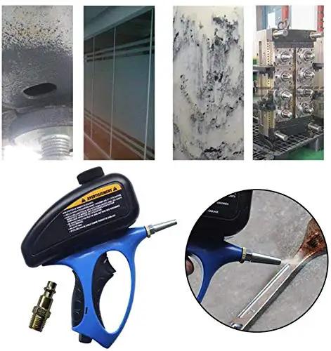 Heavy Duty Pneumatic Sandblaster And Airless Paint Sprayer showing nozzle and cleaning detail for tough rust removal.