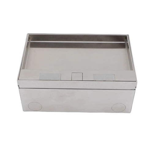 Game Changing Recessed Floor Electrical Outlet Kit Crafted From Premium Stainless Steel With A Rock Solid Seal That Locks Out Water And Dust While Looking Badass In Kitchens Or Offices, top view.