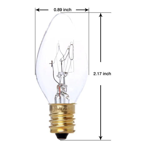 25W replacement bulb with measurements for Scentsy plug-ins, wax warmers, and salt lamps, 2.17 x 0.89 inches, 120V use.
