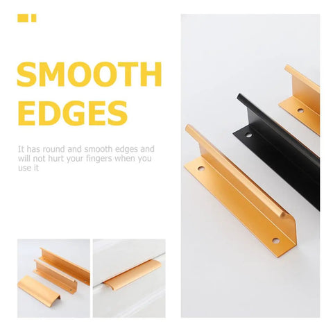 Four Pack Sleek Invisible Pull Handles Gold Finish Cabinet Hardware Flush Drawer Pulls For Kitchen Cabinets Wardrobes Furniture Cupboard Doors Easy Install Hidden Aluminum Alloy No Tools Needed displayed with smooth edges