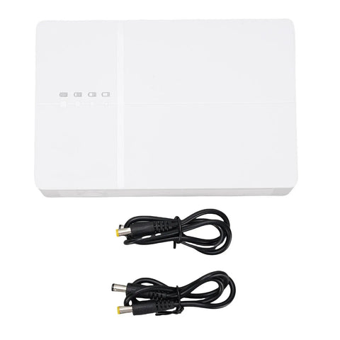 Mini Ups Backup Power Supply 6000Mah Battery Pack For Router Modem And WiFi Network with DC output jacks and cables.
