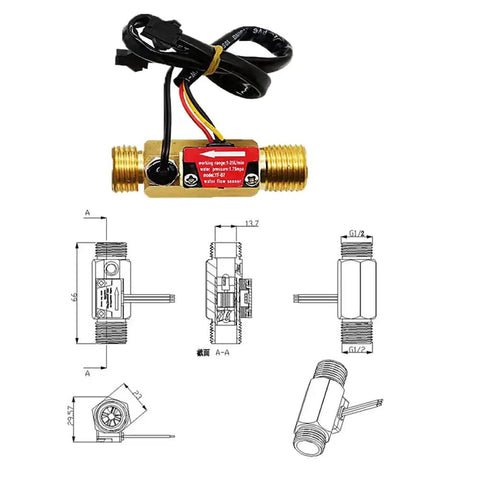 All In One Water Flow Totalizer And Flow Meter With Digital LCD Display And Hall Effect Sensor For Half Inch Pipe Tracks 1 To 25