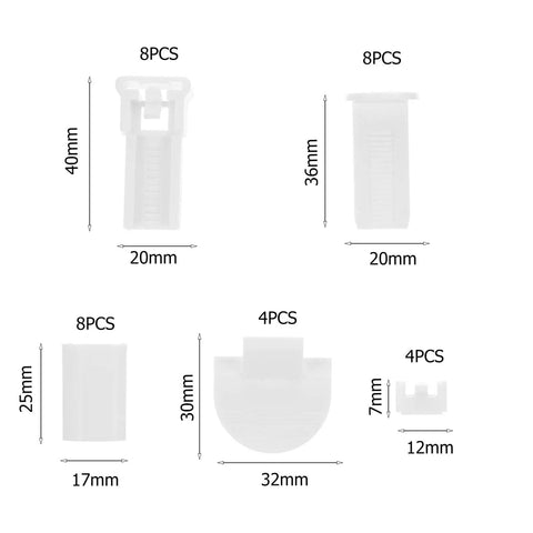 32 Piece Pleated Blind Repair Kit With Easy To Install Parts For Quick Fixes And Replacement Accessories, dimensions shown
