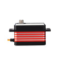 High Performance RC Servo With Steel Gears And Coreless Build Delivers Hella Fast Zero Point One Second Response Along With 35 Kg Cm Torque At Eight Point Four Volts Includes Forty Five Millimeter Arm, side view with red and black design.