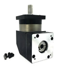 Straight Fire 90 Degree Planetary Gearbox Speed Reducer Bulletproof Build For Nema 42 And 52 Stepper Motors High Torque 70 To 1 Ratio Zero Drag Backlash Premium Steel Output Shaft, side view with screws.