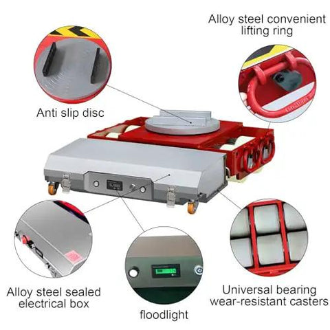 Electric Machine Mover Skate With 360 Degree Swivel Built Tough Heavy Duty Trolley For Industrial Dolly Skates Custom Remote Control No Sweat Heavy Hauling And Rock Solid Performance with lifting ring and wear-resistant casters.
