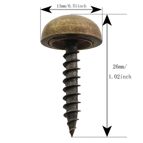 Built Tough Pure Brass Decorative Screws With Smooth Thumbtack Heads For Wall Art And Glass Mounting 13Mm Heavy Duty Self Tapping Hardware Easy Install Wall Hanging Accents No Rust Home Project Game Changer close-up showing dimensions and design