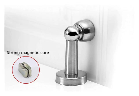Heavy Duty Stainless Steel Magnetic Door Stops Catch For Wall Or Floor Mounting, showcasing strong magnetic core for durability.