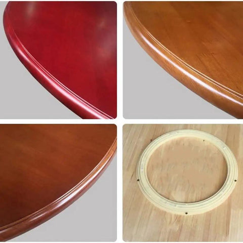 Detailed close-ups of the 27 Inch Wooden Lazy Susan Turntable with Smooth As Butter Spin Heavy Duty Round edges and thick base.