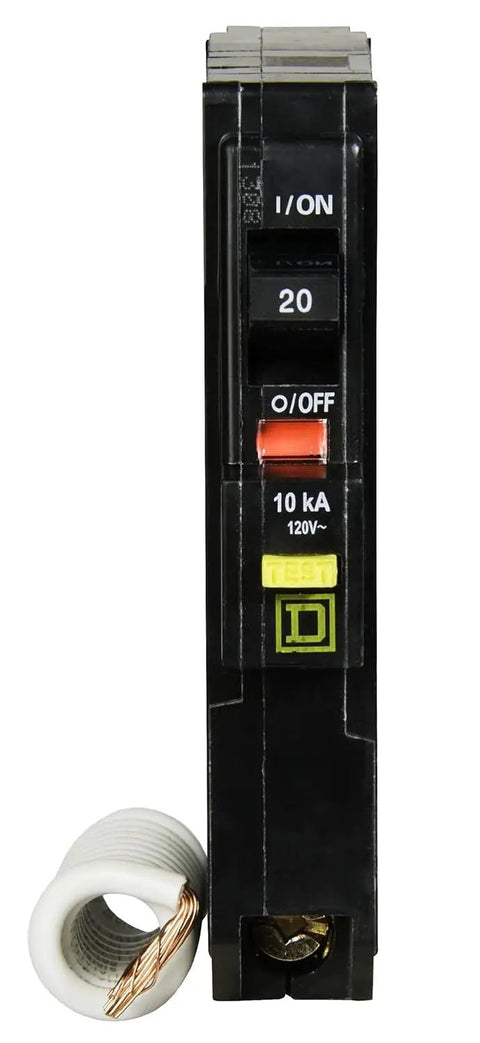 QO120GFICP QO QwikGard 20 Amp Single Pole GFCI Circuit Breaker With Red VisiTrip For Outdoor Bath And Kitchen Circuits
