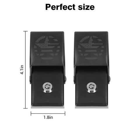 Aluminum Hood Latch Locking Kit For Jeep Wrangler JK JL Gladiator JT 2007 Through 2023, dimensions shown at 4.1 x 1.8 inches