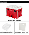 Beefy Milwaukee Packout 40Qt XL Cooler 3Pc Set With Impact Resistant Polymer Body White Red Heavy Duty Rolling Tool Box Built