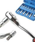 Blue 13 Piece Torx Screwdriver Bit Set For 1/4 Inch 3/8 Inch And 1/2 Inch Hex Socket Driver Tools Featuring Durable Carbon Steel Construction From T8 To T60 Sizes with ratchet and bits
