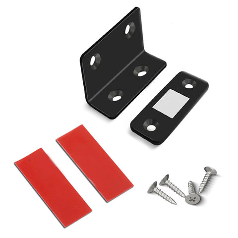 Magnet Cabinet Door Catch Kit With Hidden Stops No Drill Or Screw Mount Adhesive And Metal Latch components displayed