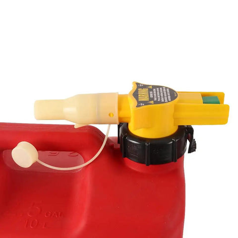 Spill Free Two And A Half Gallon Gas Can With Thumb Button Pour Seven Eighths Inch Funnel Spout Dust Cover And A Twenty Mesh Stainless Steel Screen