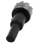 Close-up of a single HSS hole saw from the 18.2mm Hole Saw Set Pro Grade With 66mm Length And HSS Material Includes Spring Loaded Twist Drill Bits And 4 Hole Saws Plus 4 Hex Wrenches For Precise 13mm Cutting Depth In Wood Metal Plastic, showing its teeth.