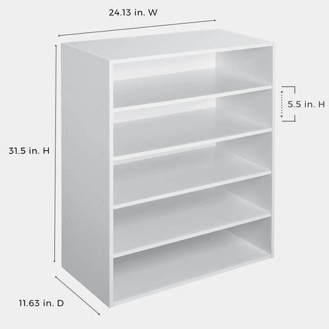 Five Shelf Stackable Shoe Organizer For Closets, White Laminate, Dope Space Saver That Holds Up To Ten Pairs, 31.5 H x 24.13 W x 11.63 D