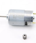 Heavy Duty 24V 200W Metal DL 555C Motors For Kids Electric Cars, showing the motor and gear, RPM 18000, side view