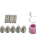 Durable Plasma Cutter Consumable Kit Featuring High Grade Torch Tips And Nozzles For SG 55 AG 60 And WSD 60p Machines, includes ceramic and copper parts.