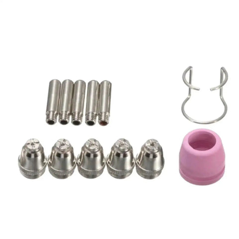 Durable Plasma Cutter Consumable Kit Featuring High Grade Torch Tips And Nozzles For SG 55 AG 60 And WSD 60p Machines, includes ceramic and copper parts.