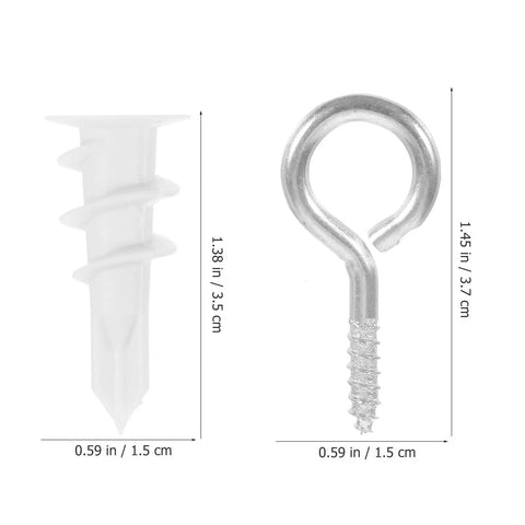 Self Drilling Drywall Anchors And Screws Kit, 20 Sets, Heavy Duty Nylon and Iron for Plasterboard with size specifications