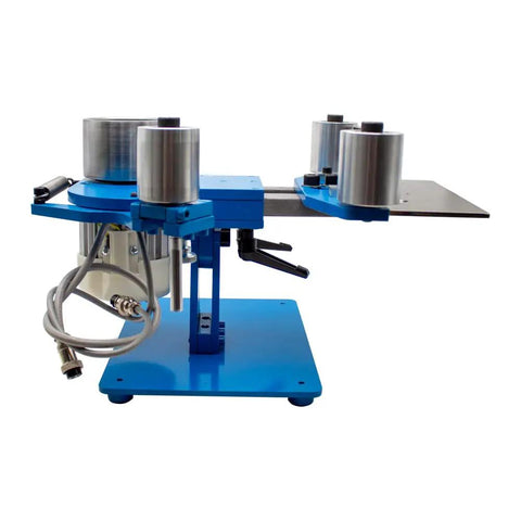 No Fluff 915X50MM Belt Grinder Machine Powered By Beast Mode 750W Brushless Motor, blue steel frame, side view.