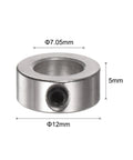 Set-screw shaft collar, metal, 12mm outer diameter, 7.05mm bore, 5mm wide.