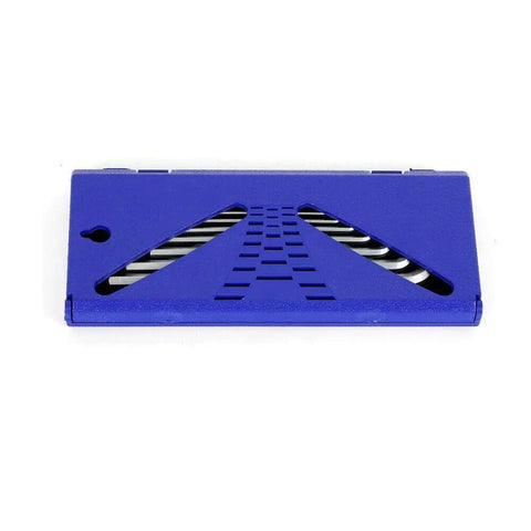 Compact blue Solder Paste Printer For SMT PCB Printing, Manual Screen Stencil Press with aluminum honeycomb bed, top view.