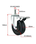 Heavy Duty Quiet Caster Wheels With Brakes Rubber Swivel Castors For Carts Threaded Stem M M M Rolling Specifications