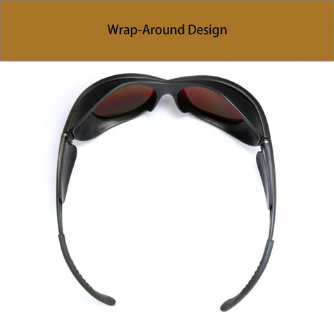 Badass OD5 Laser Safety Goggles With Solid Black Frame show wrap-around design for blocking UV and IR rays effectively.