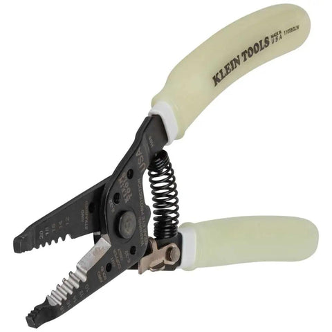 Glow In The Dark Grips Wire Stripper And Cutter With Serrated Curve Nose For 10 To 18 AWG Solid And 12 To 20 AWG Stranded Wire Pro Grade Tool Made In USA.