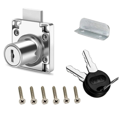 Go-To Silver Cabinet Drawer Lock With 19Mm Hole Fits 17Mm-22Mm Door Panels Zinc Material Ideal For Desks Cabinets Includes screws and keys