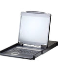 Badass 16 Port Kvm Switch Featuring Solid 19 Inch Hd Lcd Smart Console with keyboard and display for server control.