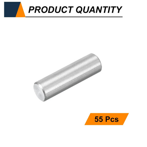 Image of a single cylindrical dowel pin from the 55 Pack M6 Dowel Pins 20mm Stainless Steel Cylindrical Shelf Pegs For Metal And Wood DIY Projects Quick Install And Secure Fit 304 Stainless Silver Finish.