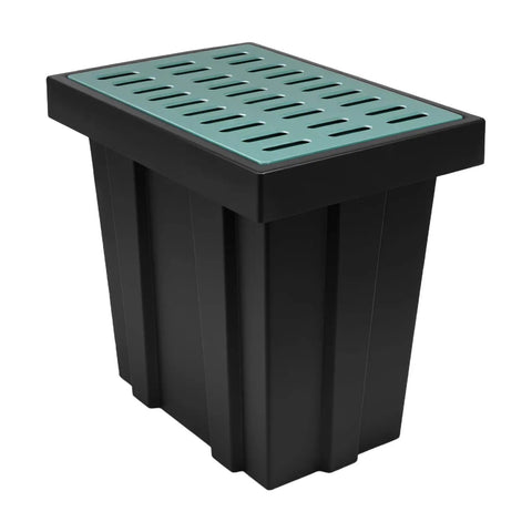 Square Catch Basin With Fiberglass Grate And Debris Basket 26x18x24 Inch Large DIY Rainwater Drain Basin for yard use, no holes
