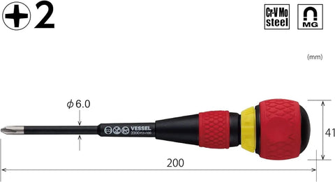 Ball Grip Magnetic Ratchet Screwdriver With Ergonomic Handle, 3.9 Inch Shaft, 6.0 mm Diameter, displayed horizontally