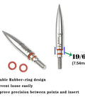 Stainless steel field point arrow tips with double rubber O-ring design, 200g size, marked 19/64 inch, for compound and recurve bows.