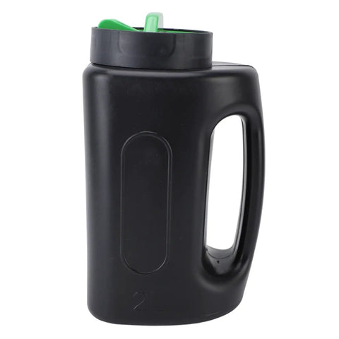 Portable 2L Handheld Spreader for Lawn Care with Adjustable Opening Sizes, Lightweight ABS, black body, and green top.