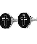 Black Cross Cufflinks For Men Titanium Steel Shine Dress Shirt Buttons Decorative Fasteners For Business And Formal Wear With A Boss Vibe