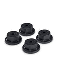 Set of 4 Aluminum Hex Cap Nuts 1-1/2 Inch, black powder coated, for pergolas, decks, and wood structures, clean finish.