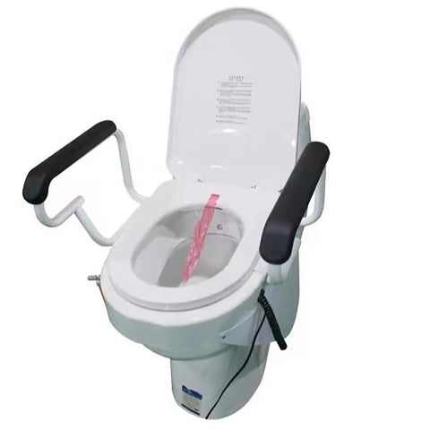 Electric Toilet Seat Booster Lifter For Seniors Adjustable 0 To 45 Degree Rise, featuring dual armrests and integrated bidet.