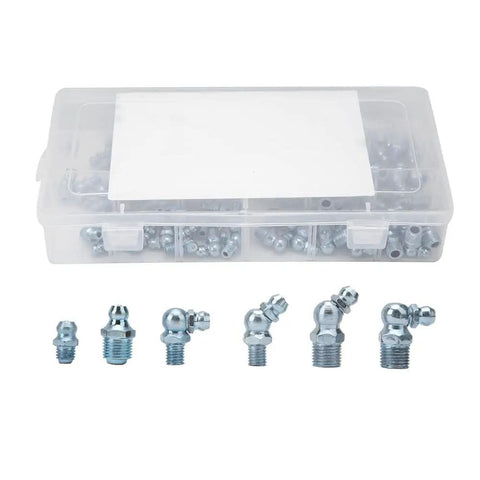 Grease Fittings Kit 110 Pcs Zinc Iron 45 Degree And 90 Degree Nipples Nozzles And Tips For Heavy Duty Machinery Bearings And Engineering Equipment